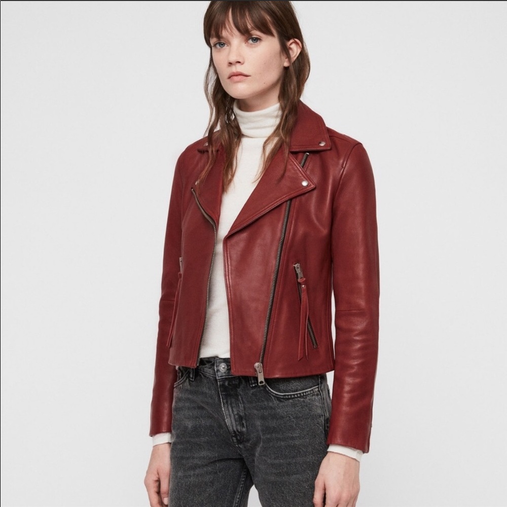 ALLSAINTS Dalby Biker Red Leather Jacket US 0/UK 4